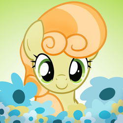 Size: 2000x2000 | Tagged: safe, artist:candy meow, imported from derpibooru, junebug, earth pony, pony, background pony, female, flower, gradient background, high res, mare, solo