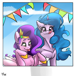 Size: 3000x3000 | Tagged: safe, artist:mekblue, imported from derpibooru, izzy moonbow, pipp petals, pegasus, pony, unicorn, spoiler:g5, spoiler:my little pony: tell your tale, spoiler:tyts01e11, :p, cute, derp, female, g5, mare, maretime bay day 2.0, my little pony: tell your tale, photo, silly, silly pony, tongue out