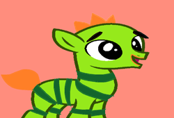 Size: 1102x748 | Tagged: safe, artist:disneyponyfan, imported from derpibooru, earth pony, monster pony, pony, base used, brobee, colt, foal, g4, male, monster, ms paint, ponified, red background, simple background, smiling, solo, standing, stripes, yo gabba gabba!