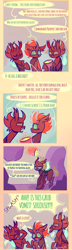 Size: 750x2590 | Tagged: safe, artist:sockiepuppetry, imported from derpibooru, ocellus, thorax, changeling, bucket, comic, dialogue, female, laughing, male, peer pressure, prank, pre changedling ocellus