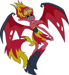 Size: 693x757 | Tagged: safe, artist:pascalmulokozi2, edit, edited screencap, imported from derpibooru, screencap, sunset shimmer, demon, human, equestria girls, equestria girls (movie), background removed, bare shoulders, big crown thingy, demon wings, element of magic, female, hand on face, jewelry, open mouth, open smile, regalia, simple background, sleeveless, smiling, solo, strapless, sunset satan, transparent background, wings