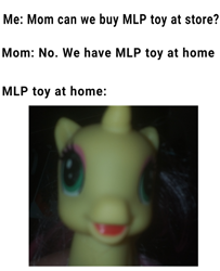 Size: 1330x1635 | Tagged: safe, edit, editor:dematrix-edit, imported from derpibooru, fluttershy, pony, unicorn, bootleg, exploitable meme, female, irl, mare, meme, nightmare fuel, photo, simple background, text, toy, white background