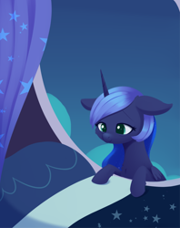 Size: 1778x2247 | Tagged: safe, artist:dusthiel, imported from derpibooru, princess luna, pony, atg 2022, bed, luna's room, newbie artist training grounds, solo