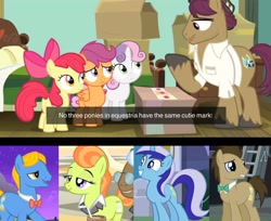 Size: 3072x2511 | Tagged: safe, edit, edited screencap, imported from derpibooru, screencap, apple bloom, doctor whooves, justah bill, lady justice, minuette, perfect pace, scootaloo, snap shutter, sweetie belle, swift justice, tall order, time turner, earth pony, pegasus, pony, unicorn, season 5, season 9, slice of life (episode), the last crusade, spoiler:s09, cutie mark, cutie mark crusaders, female, filly, foal, male, mare, stallion