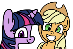 Size: 1200x800 | Tagged: safe, artist:jadeharmony, imported from derpibooru, applejack, twilight sparkle, alicorn, earth pony, pony, applejack's hat, cowboy hat, duo, female, grin, hat, mare, simple background, smiling, transparent background, twilight sparkle (alicorn)