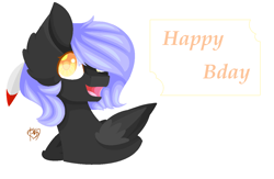 Size: 1288x840 | Tagged: safe, artist:prettyshinegp, imported from derpibooru, oc, oc only, oc:cloudy night, pegasus, pony, bust, hair over one eye, happy birthday, pegasus oc, signature, simple background, smiling, solo, white background