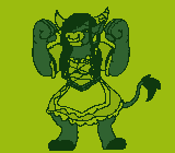 Size: 160x140 | Tagged: safe, artist:brainiac, imported from derpibooru, oc, oc:nein, minotaur, animated, barbarian, crossdressing, fallout equestria:all things unequal (pathfinder), fallout equestria:all things unequal sprites (set), gif, male, pixel art, solo, true res pixel art