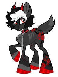 Size: 1600x2099 | Tagged: safe, artist:moonert, imported from derpibooru, oc, oc only, earth pony, pony, chains, chest fluff, collar, earth pony oc, hoof polish, horns, raised hoof, simple background, solo, transparent background