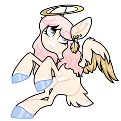 Size: 1280x1280 | Tagged: safe, artist:moonert, imported from derpibooru, oc, oc only, pony, colored wings, ear piercing, female, halo, hoof polish, mare, piercing, simple background, sitting, solo, transparent background, two toned wings, wings