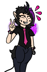 Size: 575x875 | Tagged: safe, artist:lazerblues, imported from derpibooru, oc, oc only, oc:blood plus, satyr, horn, magical lesbian spawn, necktie, offspring, parent:oc:hiki, parent:oc:mal, simple background, solo, transparent background