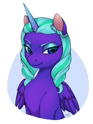 Size: 1984x2646 | Tagged: safe, artist:megabait, imported from derpibooru, opaline arcana, alicorn, pony, spoiler:g5, spoiler:my little pony: make your mark, eyebrows, eyeshadow, female, g5, gradient horn, high res, horn, looking at you, makeup, mare, my little pony: a new generation, my little pony: make your mark, partially open wings, shading, shadow, simple background, smiling, smiling at you, smirk, solo, transparent background, wings