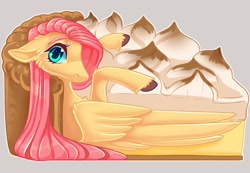 Size: 1913x1321 | Tagged: safe, artist:unfinishedheckery, imported from derpibooru, fluttershy, pegasus, pony, cute, daaaaaaaaaaaw, digital art, female, floppy ears, food, mare, pie, shyabetes, simple background, solo, wings