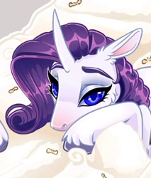 Size: 718x844 | Tagged: safe, artist:unfinishedheckery, imported from derpibooru, rarity, pony, unicorn, bedroom eyes, digital art, female, hooves, horn, mare, simple background, solo