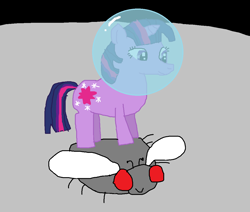 Size: 1142x968 | Tagged: safe, artist:tritonvikings9066, imported from derpibooru, twilight sparkle, fly, insect, pony, unicorn, 1000 hours in ms paint, female, helmet, mare, moon, solo, space helmet, unicorn twilight