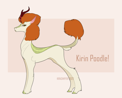 Size: 1200x968 | Tagged: safe, artist:dementra369, imported from derpibooru, autumn blaze, dog, kirin, poodle, abstract background, alternate hairstyle, colored, concave belly, side view, slim, solo, thin