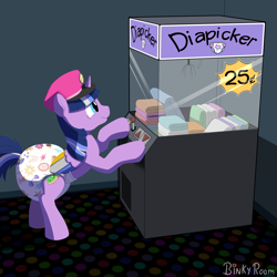 Size: 1500x1500 | Tagged: safe, artist:binkyroom, imported from derpibooru, oc, oc:paddy sparkle, alicorn, claw machine, commission, cute, diaper, diaper fetish, fetish, happy, hat, non-baby in diaper, solo, ych result