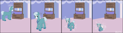 Size: 1980x539 | Tagged: safe, artist:binkyroom, imported from derpibooru, horse, age regression, centaurworld, commission, cookie, cute, diaper, female, filly, foal, food, happy, horse (centaurworld), looking at you, magic, mare, solo, transformation, ych result, younger