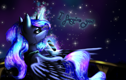 Size: 1246x794 | Tagged: safe, artist:lunarmoonponi, imported from derpibooru, princess luna, alicorn, comic, letter, magic, night, solo