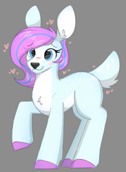Size: 1652x2260 | Tagged: source needed, safe, artist:itsmeelement, imported from derpibooru, oc, oc only, oc:dyn, deer, blue eyes, blushing, chest fluff, cute, eye clipping through hair, eyelashes, fluffy tail, happy, heart, lipstick, long mane, multicolored mane, simple background, tail