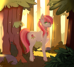 Size: 2421x2177 | Tagged: safe, artist:evangle, imported from derpibooru, roseluck, earth pony, pony, collar, commission, commissioner:doom9454, cute, forest, pet tag, pony pet, rosabetes, rosepet, solo