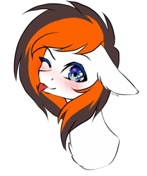 Size: 3056x3657 | Tagged: safe, artist:torihime, imported from derpibooru, oc, oc only, oc:rainy sky, pegasus, pony, :p, blushing, bust, commission, floppy ears, heart, heart eyes, high res, looking at you, one eye closed, pegasus oc, simple background, solo, tongue out, transparent background, two toned mane, wingding eyes, wink, ych result