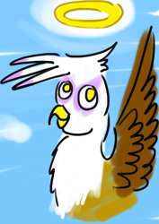 Size: 710x1002 | Tagged: safe, artist:horsesplease, imported from derpibooru, gilda, angel, doodle, gilda is an angel, halo, heaven, looking up, smiling