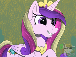 Size: 1600x1200 | Tagged: safe, artist:gray star, derpibooru exclusive, imported from derpibooru, princess cadance, alicorn, three's a crowd, crown, cute, cutedance, female, folded wings, happy, heart, jewelry, looking at you, mare, regalia, scene interpretation, smiling, solo, tiara, wings