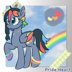 Size: 1280x1280 | Tagged: safe, artist:metaruscarlet, imported from derpibooru, oc, oc only, oc:pride heart, pegasus, pony, anklet, bandaid, bracelet, cute, ear piercing, earring, female, jewelry, mare, multicolored hair, necklace, piercing, pride, rainbow, rainbow hair, raised hoof