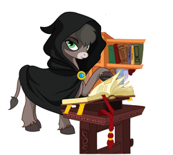 Size: 2497x2241 | Tagged: safe, artist:epicvon, imported from derpibooru, oc, oc only, donkey, book, bookshelf, cloak, clothes, simple background, solo, white background