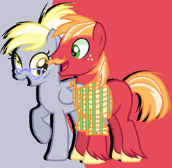 Size: 855x833 | Tagged: safe, artist:cloefo05, imported from derpibooru, big macintosh, derpy hooves, earth pony, pegasus, pony, alternate hairstyle, clothes, derpymac, facial hair, female, glasses, male, moustache, plaid shirt, shipping, shirt, straight