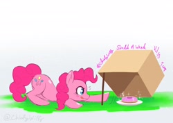 Size: 4096x2896 | Tagged: safe, artist:chiefywiffy, imported from derpibooru, pinkie pie, earth pony, pony, cardboard box, cute, diapinkes, donut, female, food, high res, male, mare, reaching, solo, tongue out, trap (device)