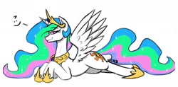Size: 1678x825 | Tagged: safe, artist:anearbyanimal, princess celestia, alicorn, pony, crown, female, hoof shoes, jewelry, mare, peytral, regalia, simple background, smiling, solo, spread wings, white background, wings
