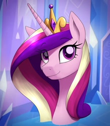 Size: 1400x1600 | Tagged: safe, artist:anearbyanimal, part of a set, princess cadance, alicorn, pony, bust, crown, eye clipping through hair, eyebrows visible through hair, female, horn, jewelry, looking at you, mare, portrait, regalia, smiling, solo