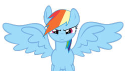 Size: 2132x1212 | Tagged: safe, artist:ravenwolf-bases, artist:twilyisbestpone, imported from derpibooru, rainbow dash, pegasus, pony, alicorn wings, angry, base used, female, frown, looking at you, mare, rainbow dash is not amused, simple background, solo, spread wings, transparent background, unamused, wings