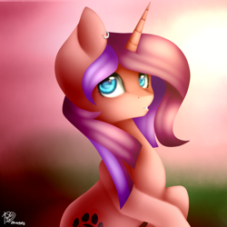 Size: 1000x1000 | Tagged: safe, artist:prettyshinegp, imported from derpibooru, oc, oc only, pony, unicorn, ear piercing, female, horn, mare, paw prints, piercing, signature, solo, unicorn oc