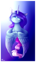 Size: 1200x2100 | Tagged: safe, artist:prettyshinegp, imported from derpibooru, oc, alicorn, pony, alicorn oc, female, horn, mare, signature, smiling, solo, wings
