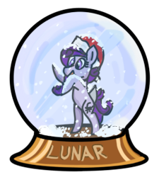 Size: 276x306 | Tagged: safe, artist:lunar harmony, oc:lunar harmony, christmas, cute, hat, holiday, rearing, santa hat, snow globe