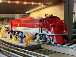 Size: 4032x3024 | Tagged: safe, imported from derpibooru, fluttershy, earth pony, pegasus, diesel locomotive, disney, electro-motive divison, emd f3, gm, lionel, lionel trains, locomotive, mickey mouse, minnie mouse, missouri–kansas–texas railroad, model train, passenger train, photo, red, silver, st. louis–san francisco railway, stitch, streamlined, texas special, the frisco, the katy, train, train station, trains, white