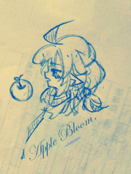 Size: 1080x1440 | Tagged: safe, artist:liancheng58056, imported from derpibooru, apple bloom, human, apple, bust, food, humanized, portrait, sketch, solo, traditional art