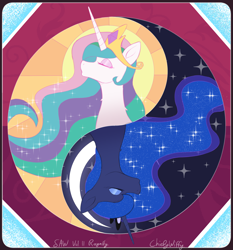 Size: 2800x3000 | Tagged: safe, artist:chiefywiffy, imported from derpibooru, princess celestia, princess luna, alicorn, pony, bust, duo, eyes closed, female, high res, mare, royal sisters, siblings, sisters