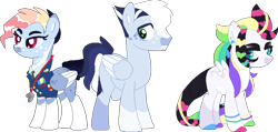 Size: 855x407 | Tagged: safe, artist:klawiee, artist:selenaede, imported from derpibooru, rainbow dash, soarin', oc, pegasus, pony, alternate design, alternate hairstyle, base used, clothes, coat markings, family, female, male, mare, multicolored hair, offspring, parent:rainbow dash, parent:soarin', parents:soarindash, pegasus oc, rainbow hair, shipping, simple background, small wings, soarindash, socks (coat markings), stallion, straight, transparent background, uniform, whistle, whistle necklace, wings, wonderbolts dress uniform