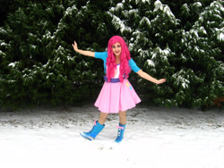 Size: 2816x2112 | Tagged: safe, artist:sarahndipity cosplay, imported from derpibooru, pinkie pie, human, equestria girls, clothes, cosplay, costume, high res, irl, irl human, photo, snow, solo