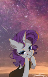 Size: 1600x2560 | Tagged: safe, artist:dawnflame, imported from derpibooru, rarity, pony, unicorn, backless, black dress, clothes, dress, female, little black dress, looking at you, mare, shooting star, solo, stars, tongue out