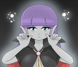 Size: 1480x1280 | Tagged: safe, artist:batipin, imported from derpibooru, maud pie, human, equestria girls, cape, clothes, female, looking at you, parody, solo, tokimeki tonight