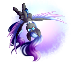 Size: 1069x958 | Tagged: safe, artist:prettyshinegp, imported from derpibooru, oc, oc only, pegasus, pony, choker, female, flying, mare, pegasus oc, signature, simple background, solo, spiked choker, transparent background, upside down, wings