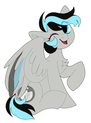 Size: 1280x1721 | Tagged: safe, artist:moonert, imported from derpibooru, oc, oc only, pegasus, pony, chest fluff, eye clipping through hair, eyelashes, female, mare, one eye closed, pegasus oc, raised hoof, simple background, sitting, smiling, solo, transparent background, wings, wink