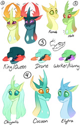 Size: 1024x1593 | Tagged: safe, artist:purplegrim40, imported from derpibooru, pharynx, queen chrysalis, thorax, changedling, changeling, bust, king thorax, next generation, prince pharynx, simple background, smiling, story included, white background