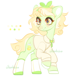 Size: 1810x1877 | Tagged: safe, artist:whohwo, imported from derpibooru, oc, oc only, earth pony, pony, clothes, earth pony oc, eyelashes, female, leg warmers, mare, raised hoof, simple background, smiling, solo, white background