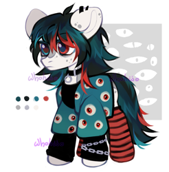 Size: 1793x1820 | Tagged: safe, artist:whohwo, imported from derpibooru, oc, oc only, earth pony, pony, abstract background, chains, clothes, collar, ear piercing, earth pony oc, male, piercing, smiling, socks, solo, stallion, striped socks