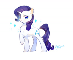 Size: 1273x1041 | Tagged: safe, artist:dreamsugar, imported from derpibooru, rarity, pony, unicorn, commission, female, horn, mare, profile, raised hoof, signature, simple background, solo, white background